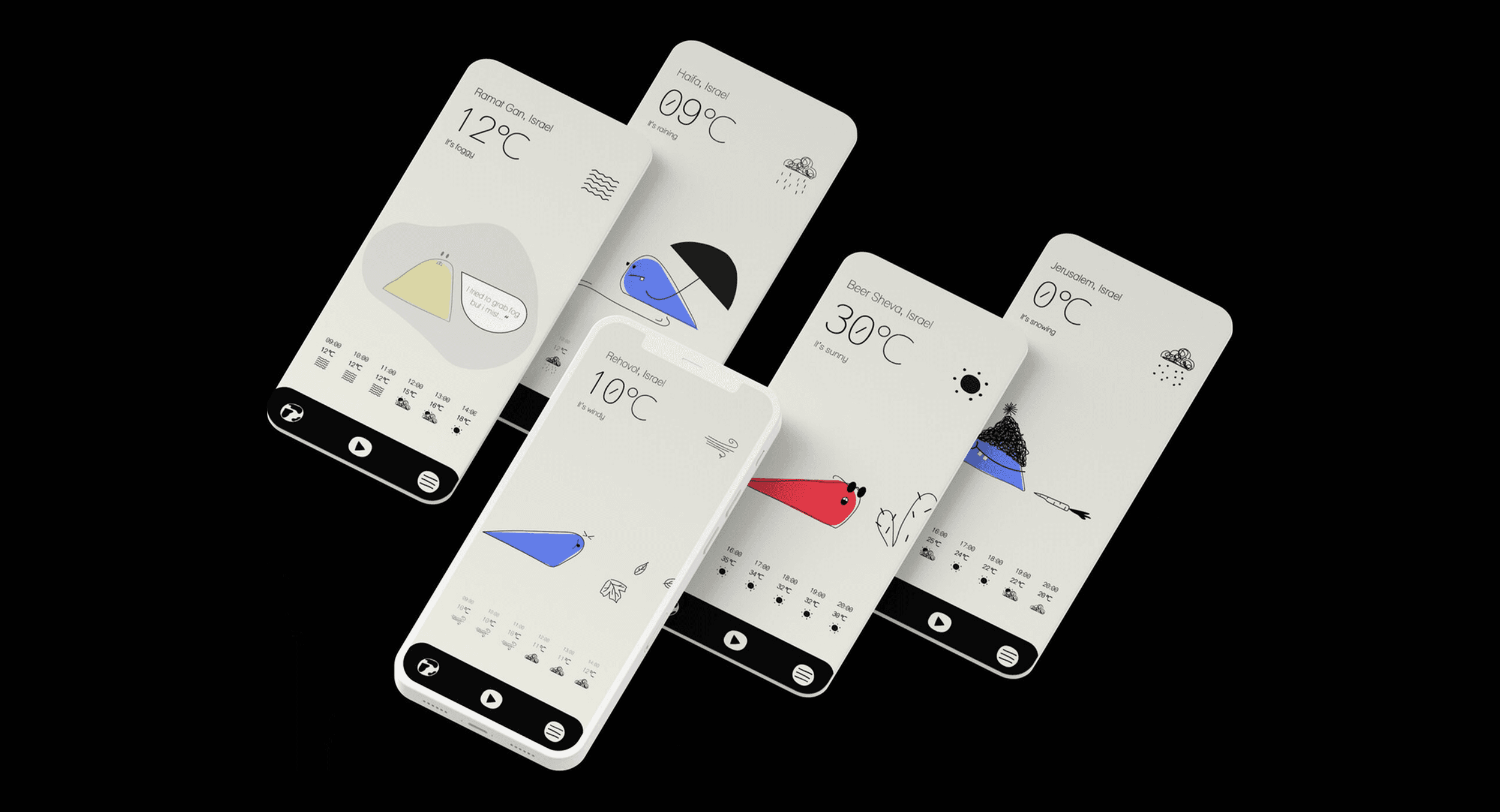 Goocast app screens tilted on black